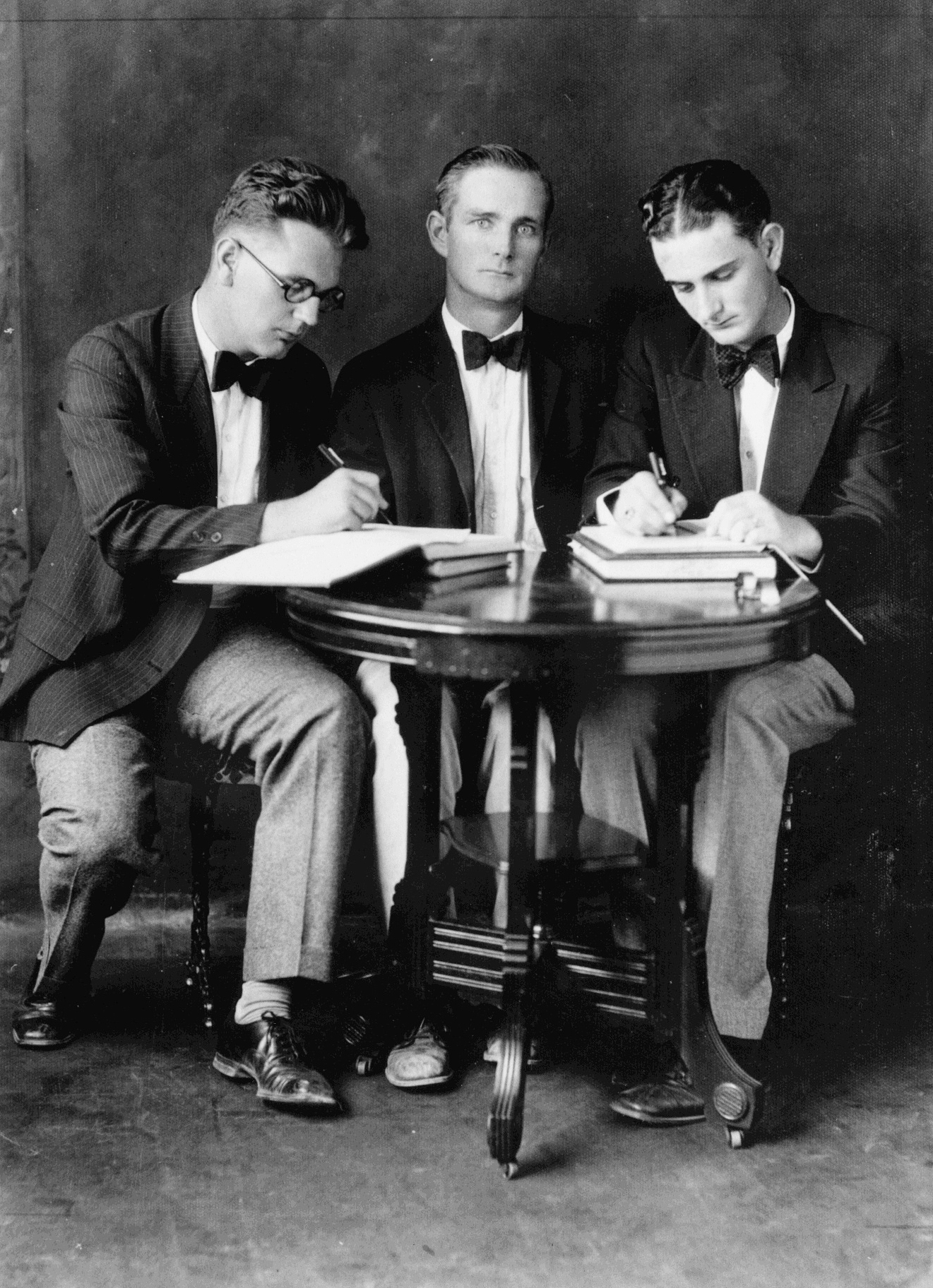 L-R: Elmer Graham, Prof. Howard Mell Greene (Debate Coach), and Lyndon B. Johnson.
