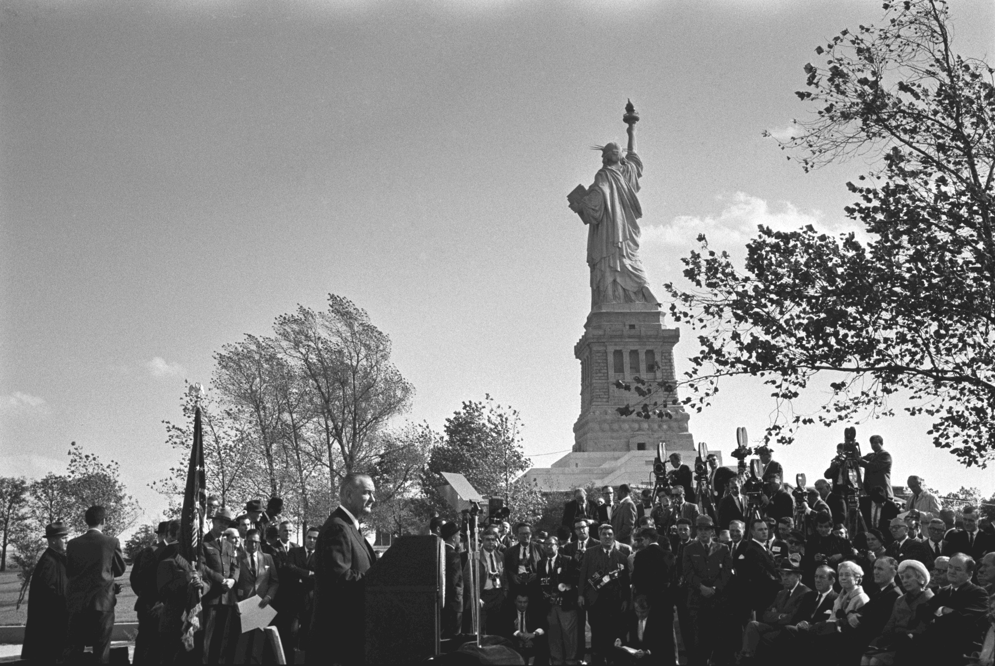 President Lyndon B. Johnson gives his remarks before the signing.