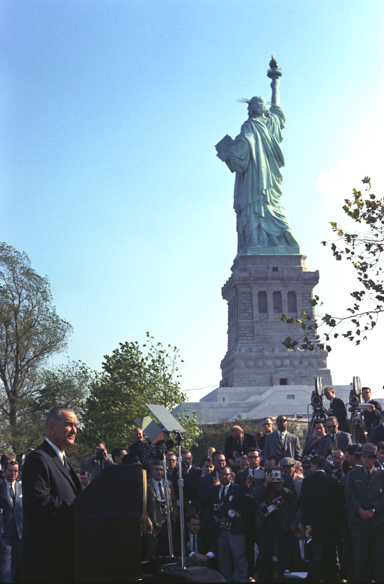 President Lyndon B. Johnson gives his remarks before the signing.