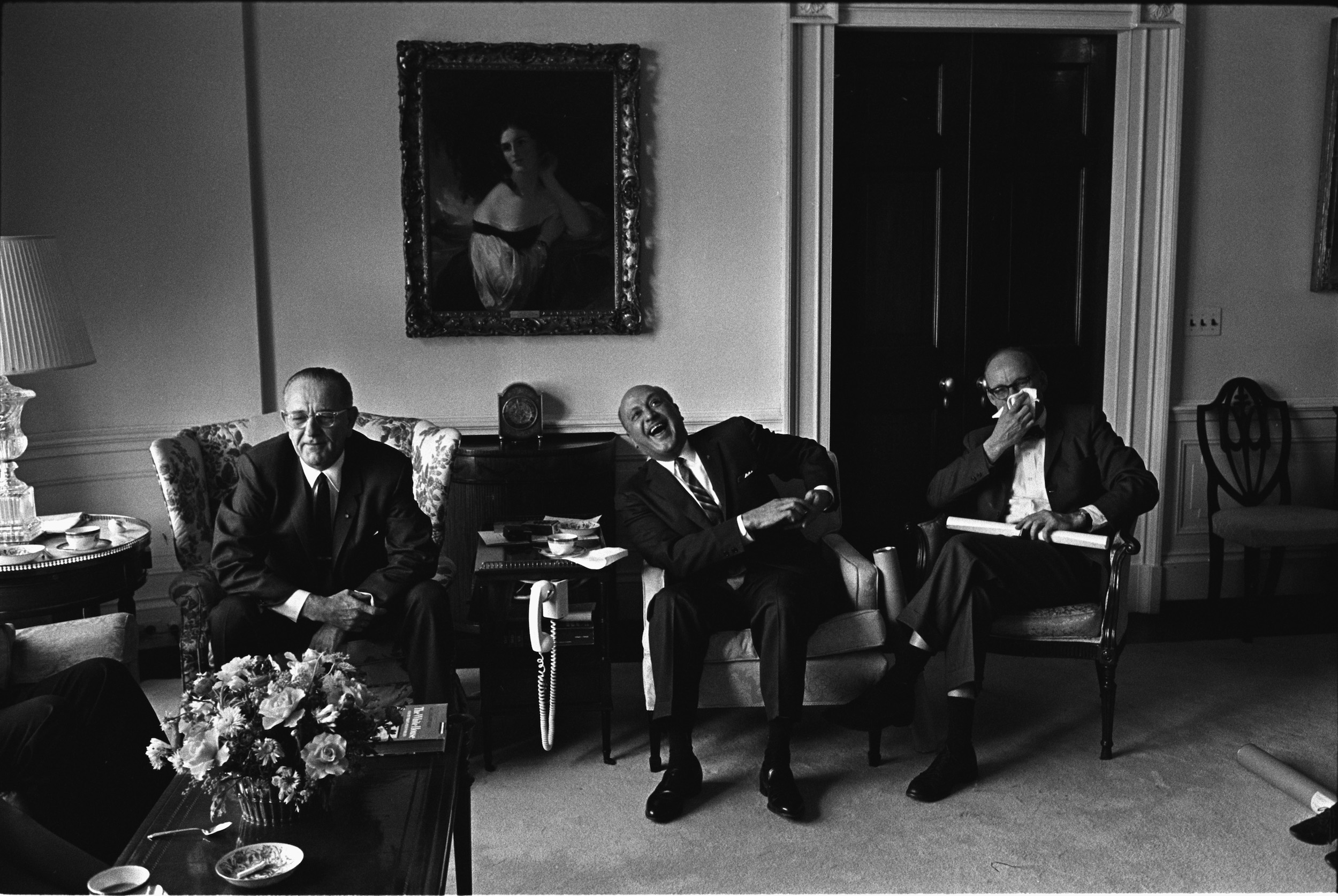 L-R: President Lyndon B. Johnson, Sec. Robert Weaver, Under Sec. Robert Wood.