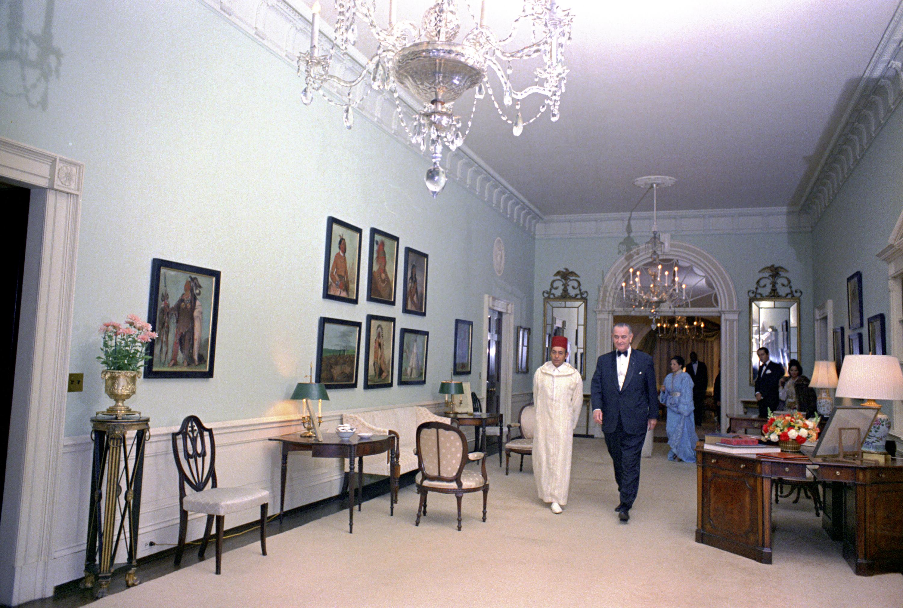 President Lyndon B. Johnson escorts His Majesty Hassan II through the White House. LBJ Library photo by Yoichi Okamoto #C4491-8.