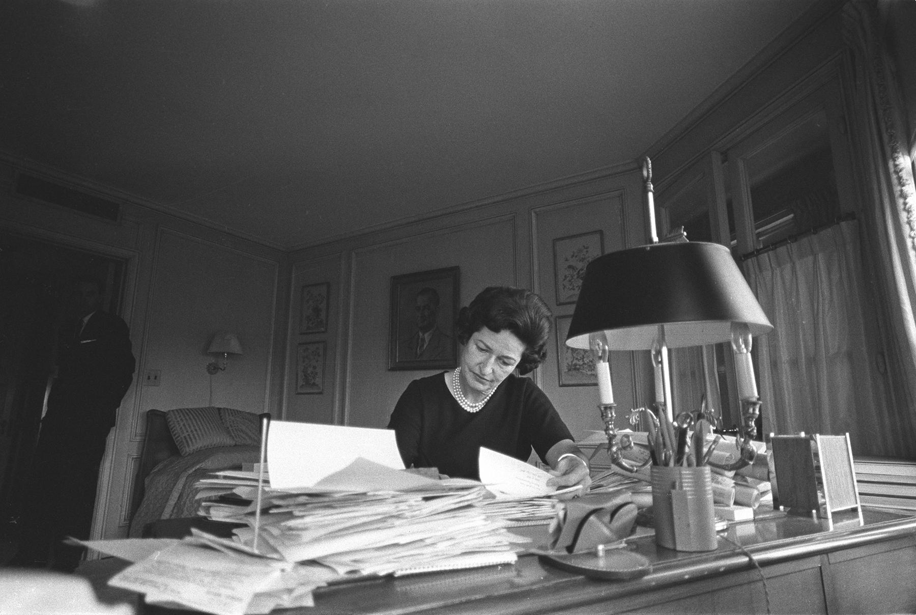 Lady Bird Johnson at work in her office.