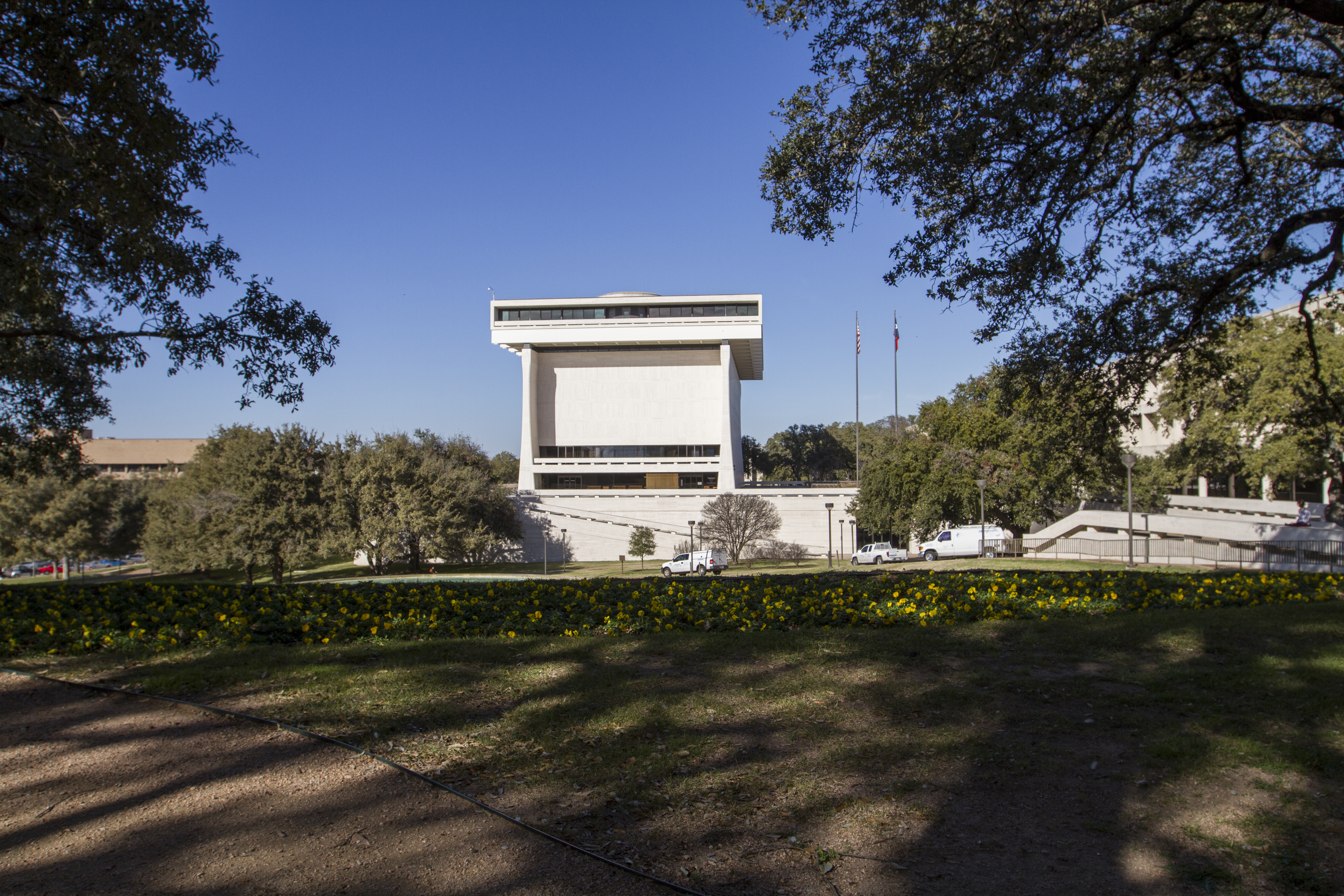 Exterior of the LBJ Presidential Library. 