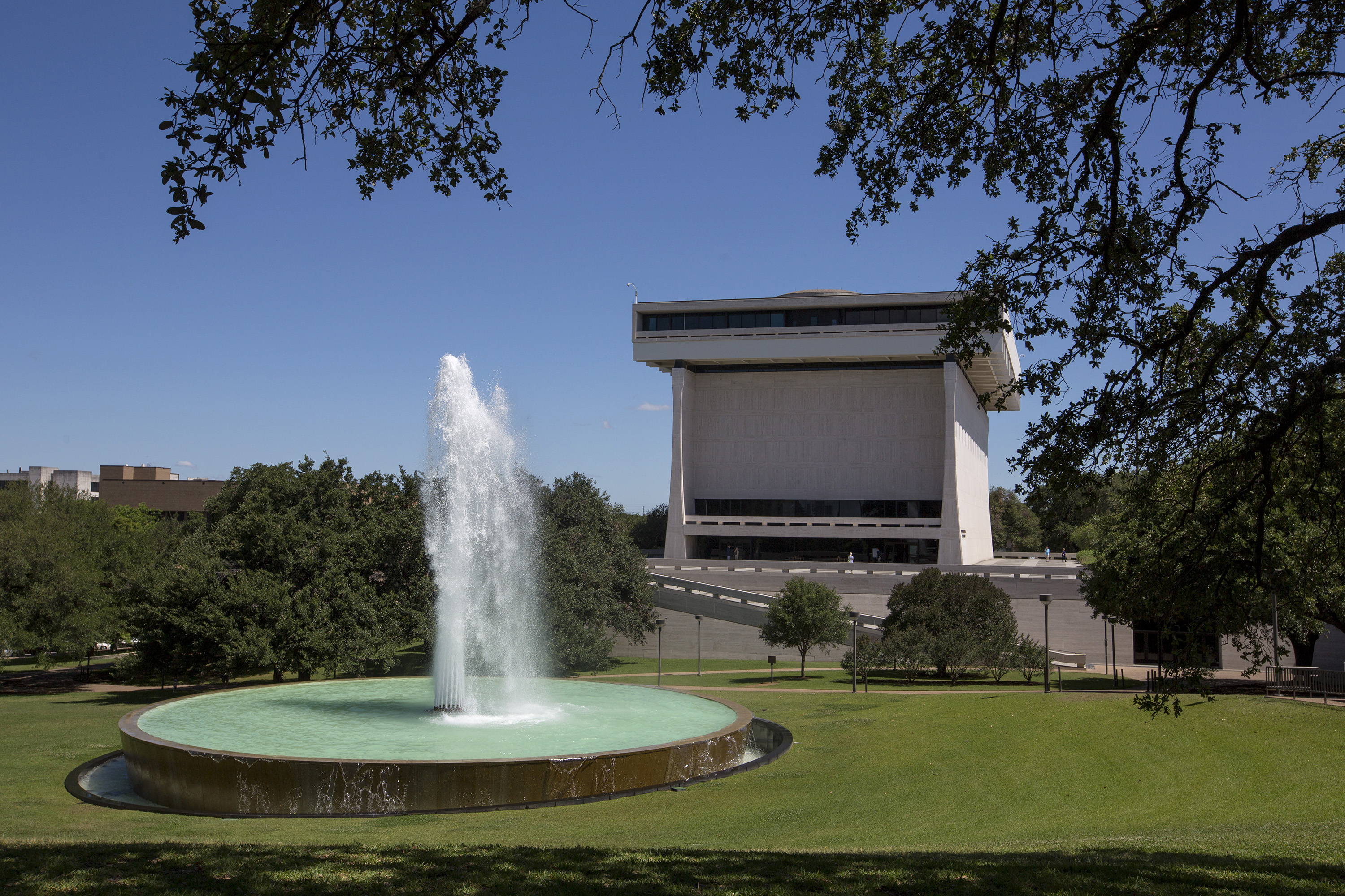 The fountain on the south side of the LBJ Presidential Library in Austin, Texas