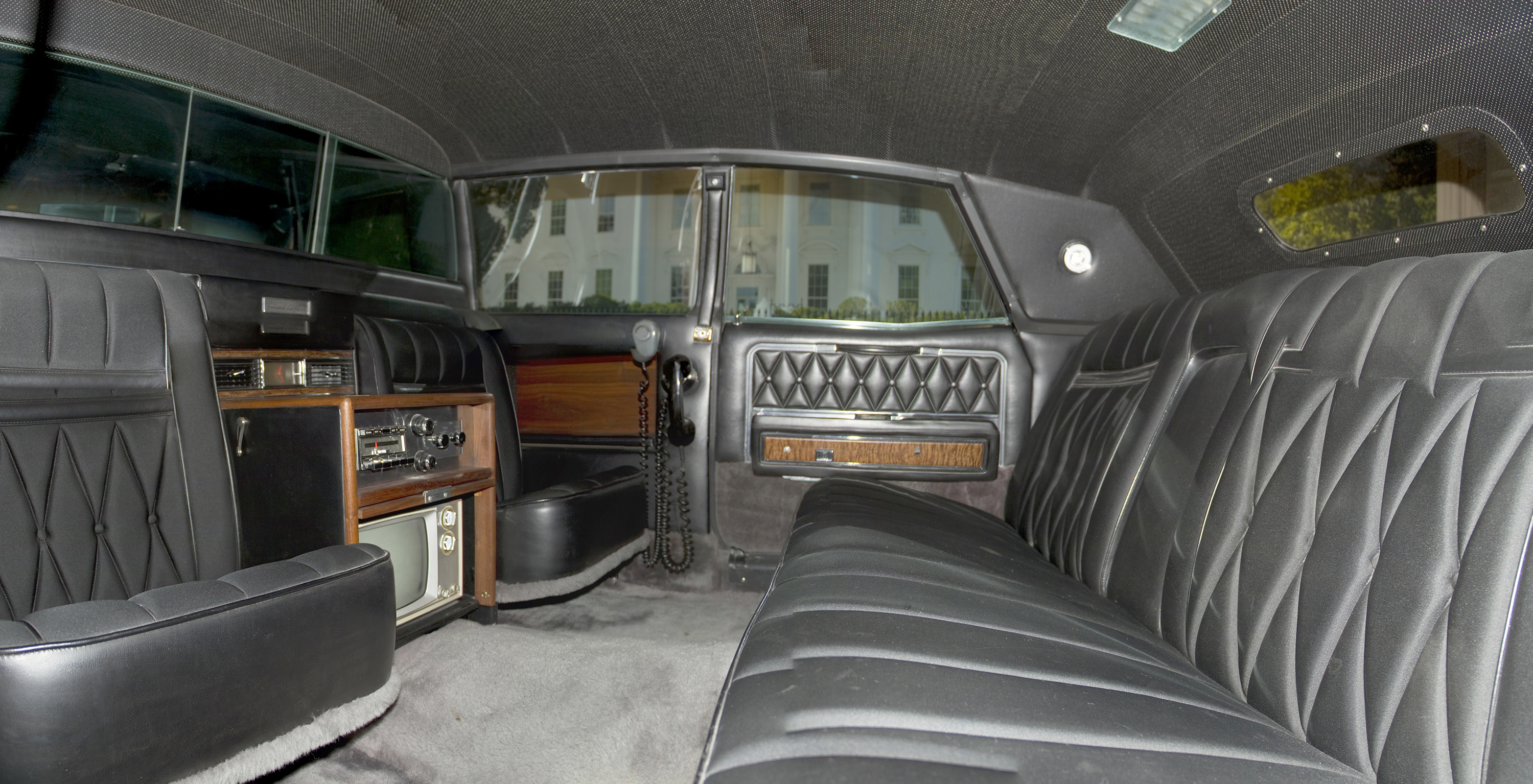 LBJ's Presidential limousine on exhibit in the lobby of the LBJ Library in Austin, Texas.