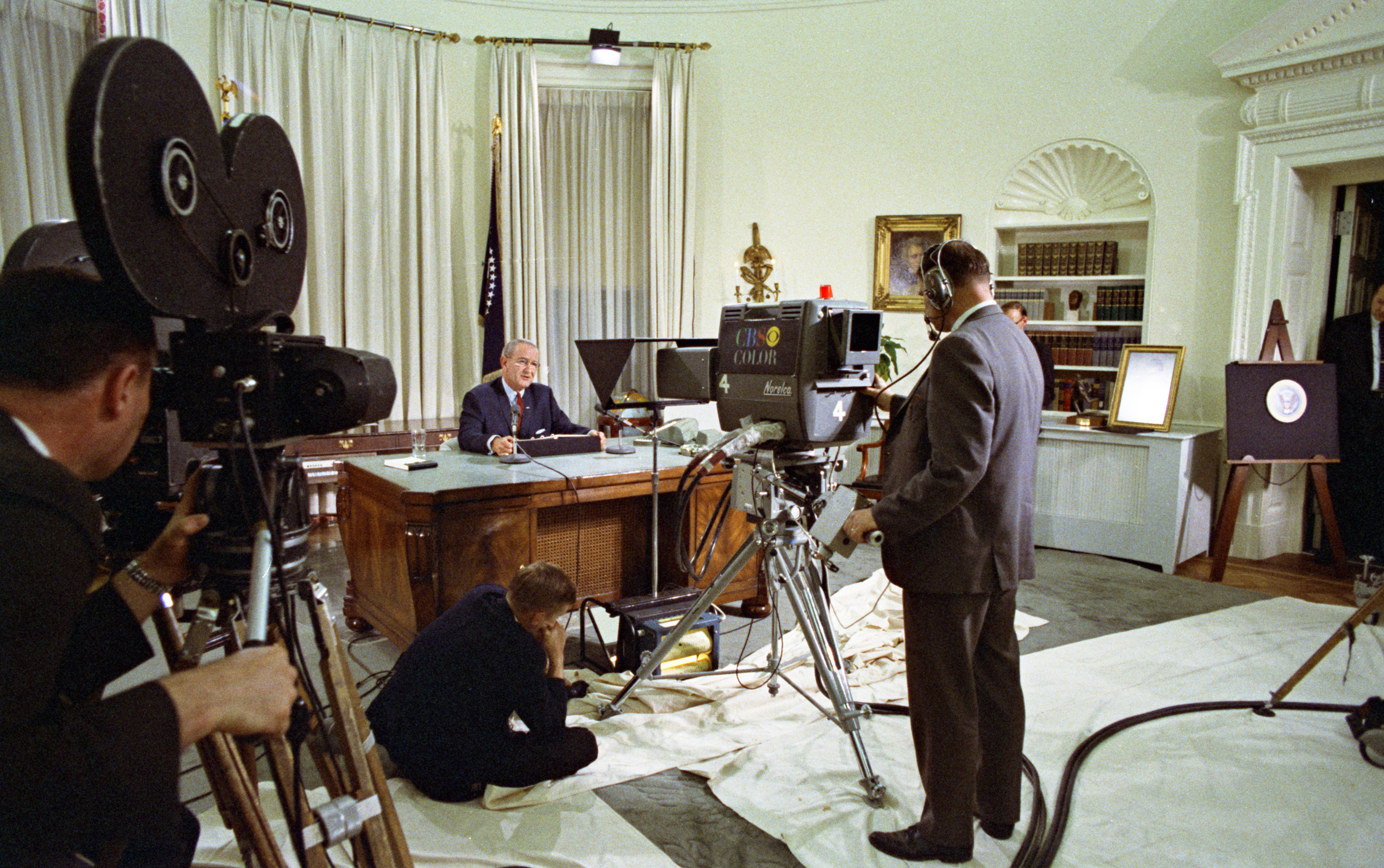 President Johnson addresses the nation from the Oval Office