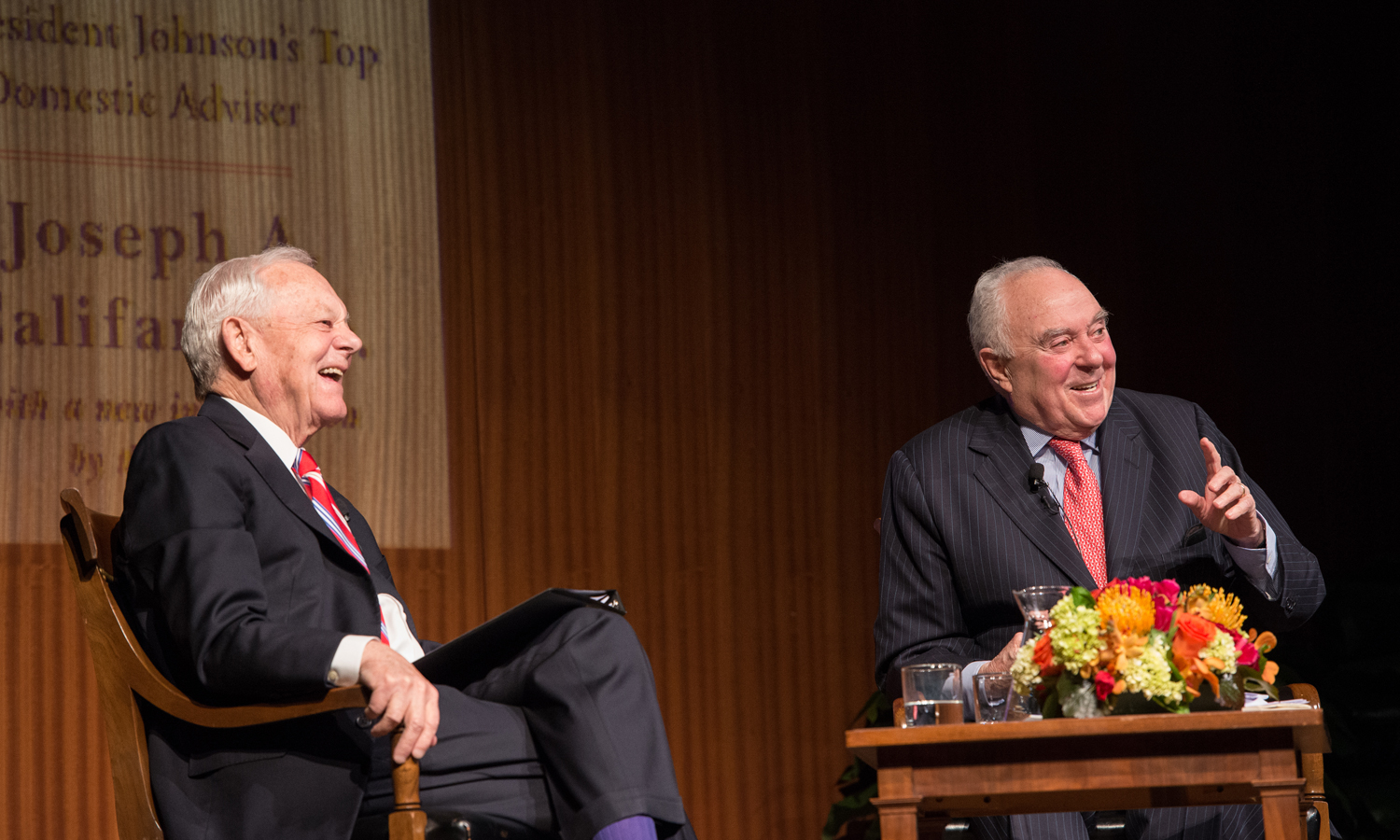 Bob Schieffer and Joseph Califano, Jr. LBJ Library photo by Jay Godwin.