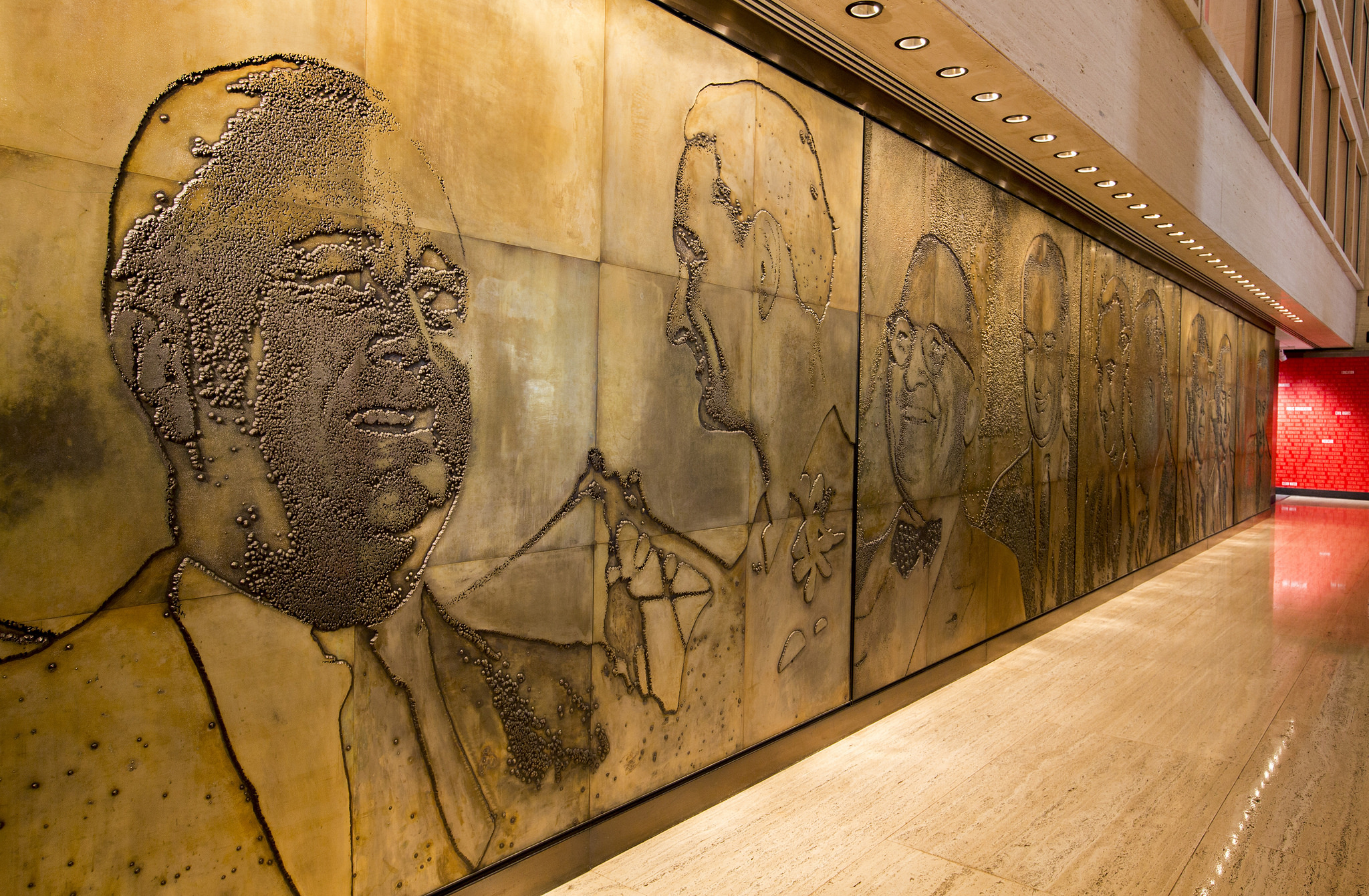 A view of the left side of the mural located in the Great Hall at the LBJ Library.