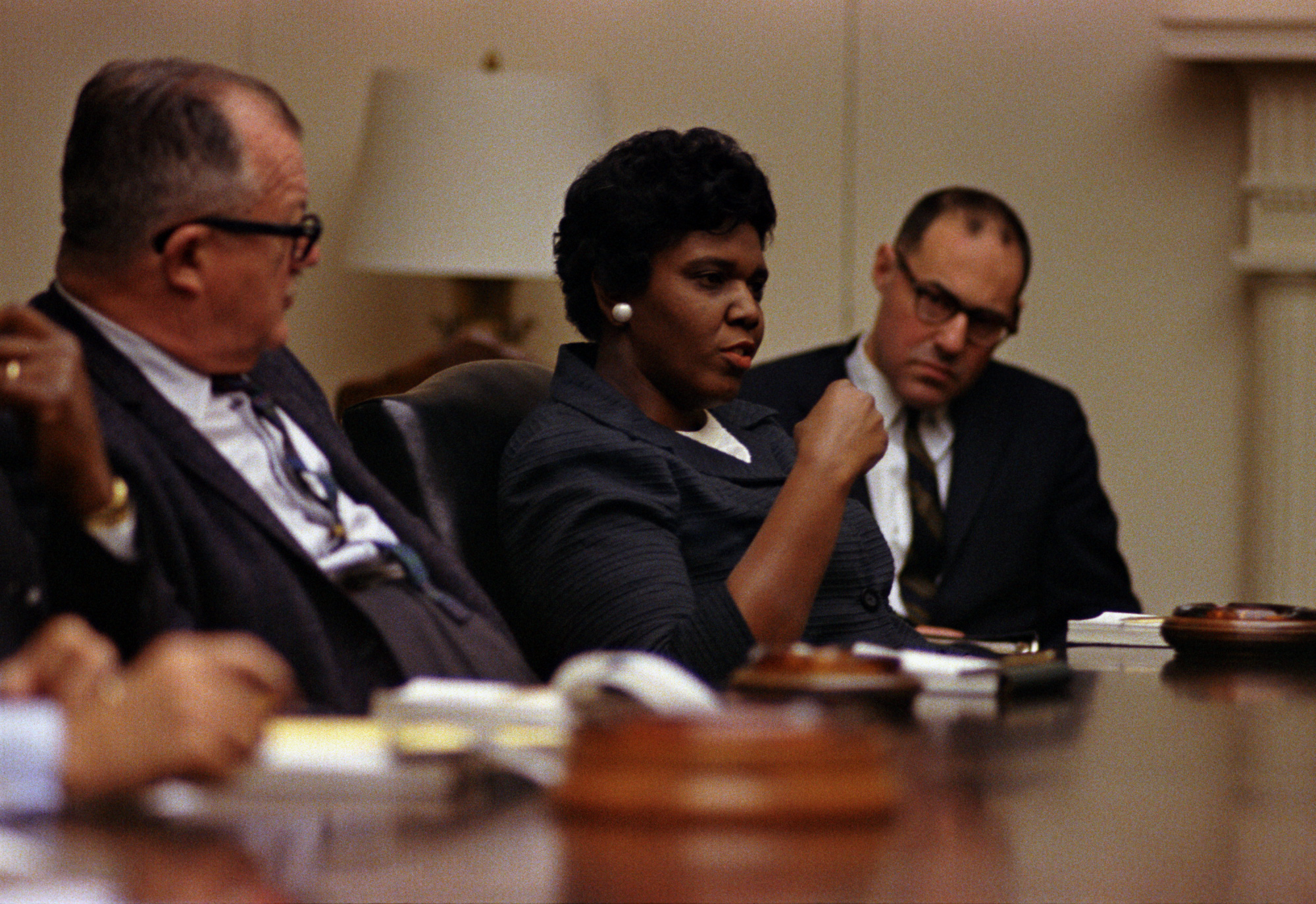 L-R: Andy Biemillier (Legislative Director, AFL-CIO), Texas State Senator Barbara Jordan, John Doar (Civil Rights Division, Dept. of Justice).