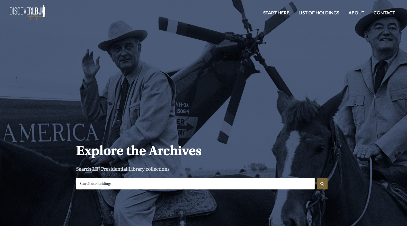 A screenshot of the LBJ Library's digital library, DiscoverLBJ.
