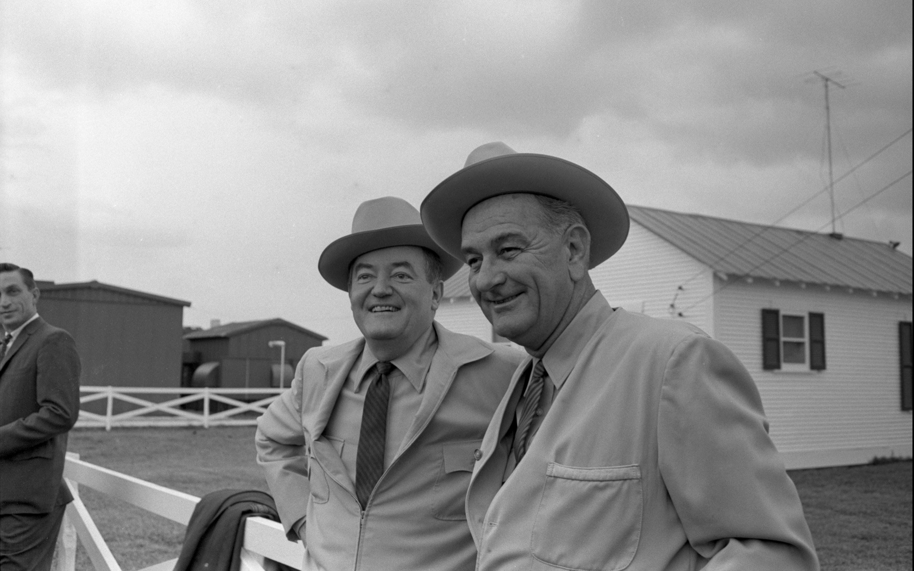 President Lyndon B. Johnson and Vice-President-Elect Hubert H. Humphrey at the LBJ ranch the day after Election Day.
