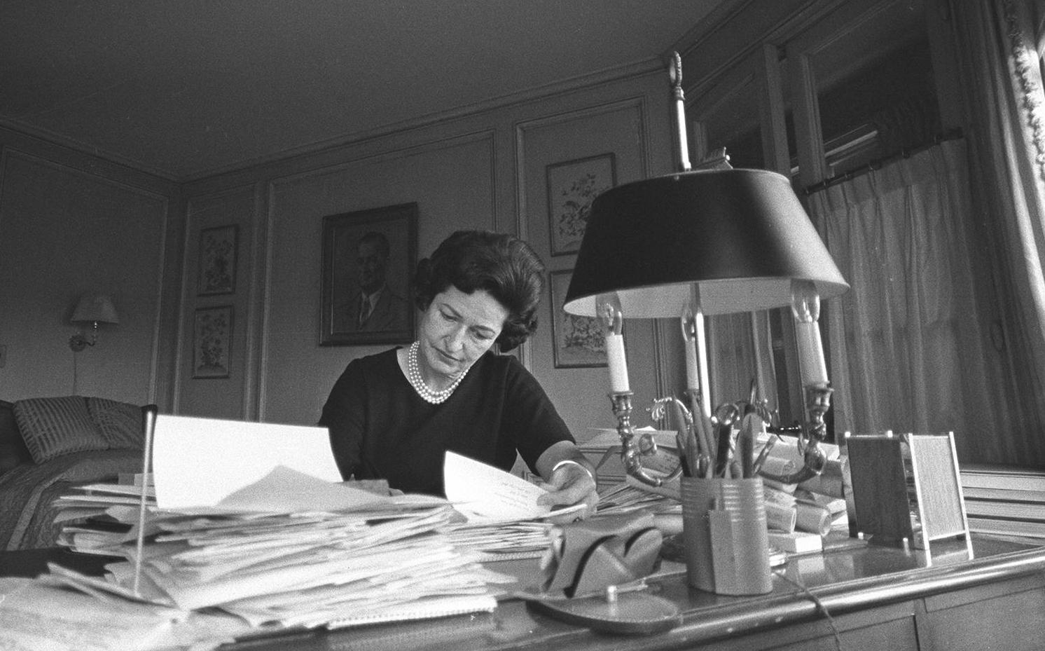 Lady Bird Johnson at work in her office.