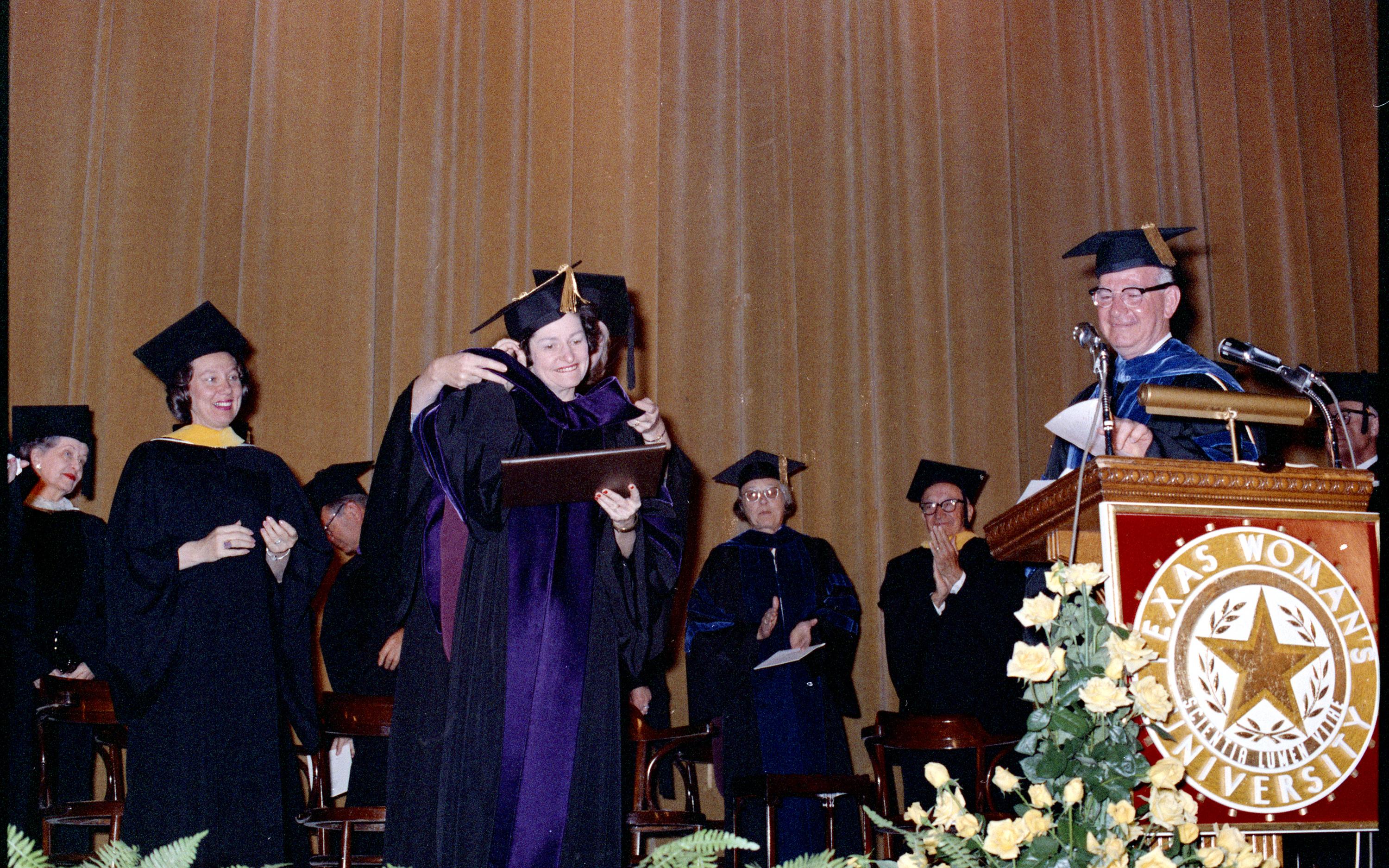 Lady Bird Johnson receives honorary degree of law from Texas Woman's University.