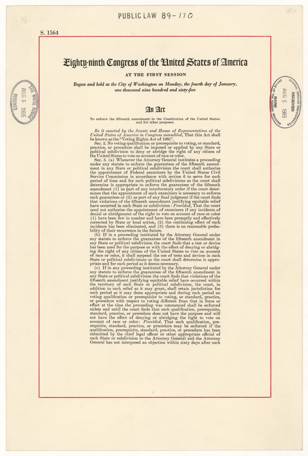Document - Voting Rights Act of 1965 - LBJ Library