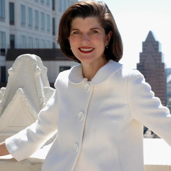 Luci Baines Johnson on a balcony