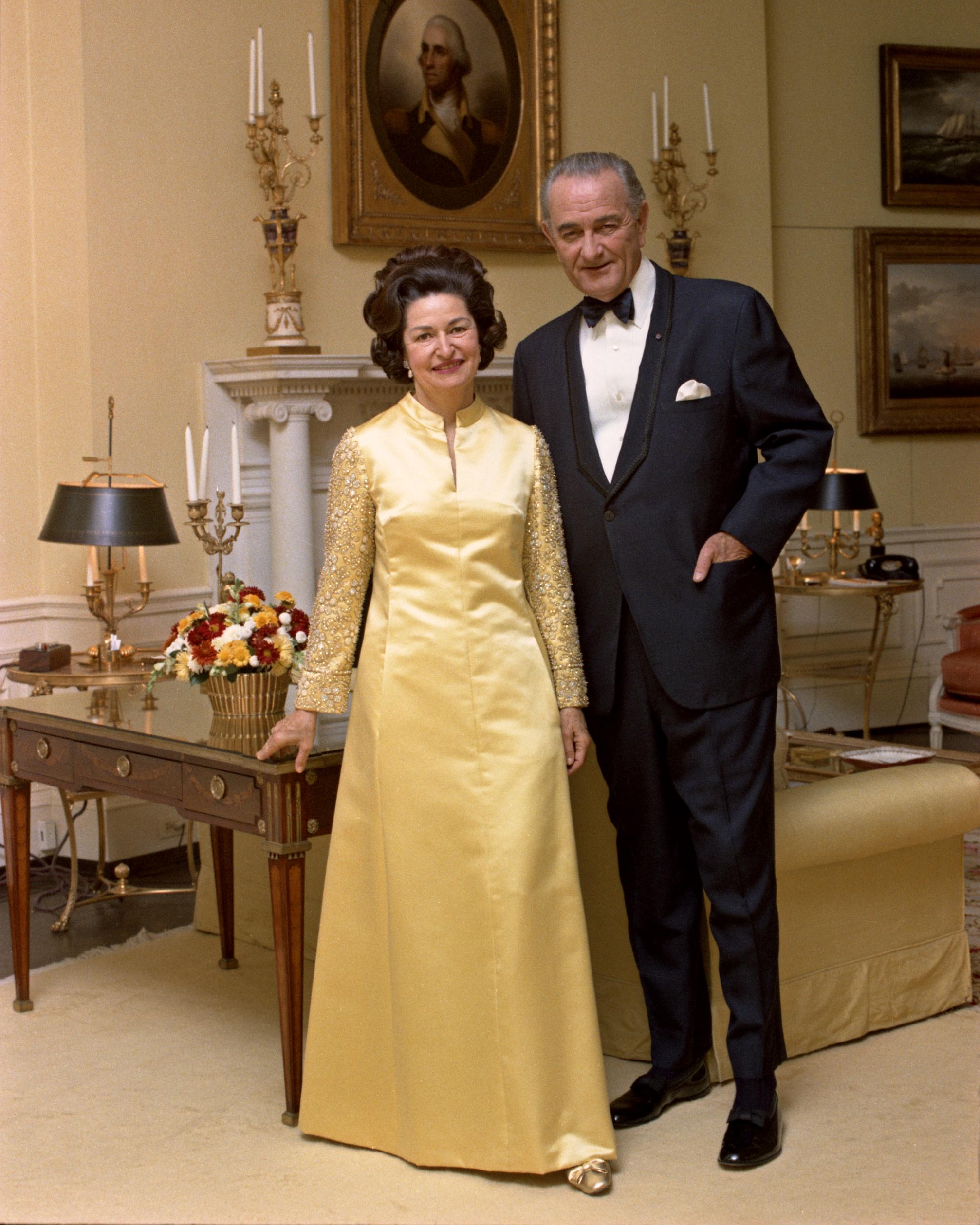 Portrait of President Lyndon B. Johnson and Lady Bird Johnson in formal wear