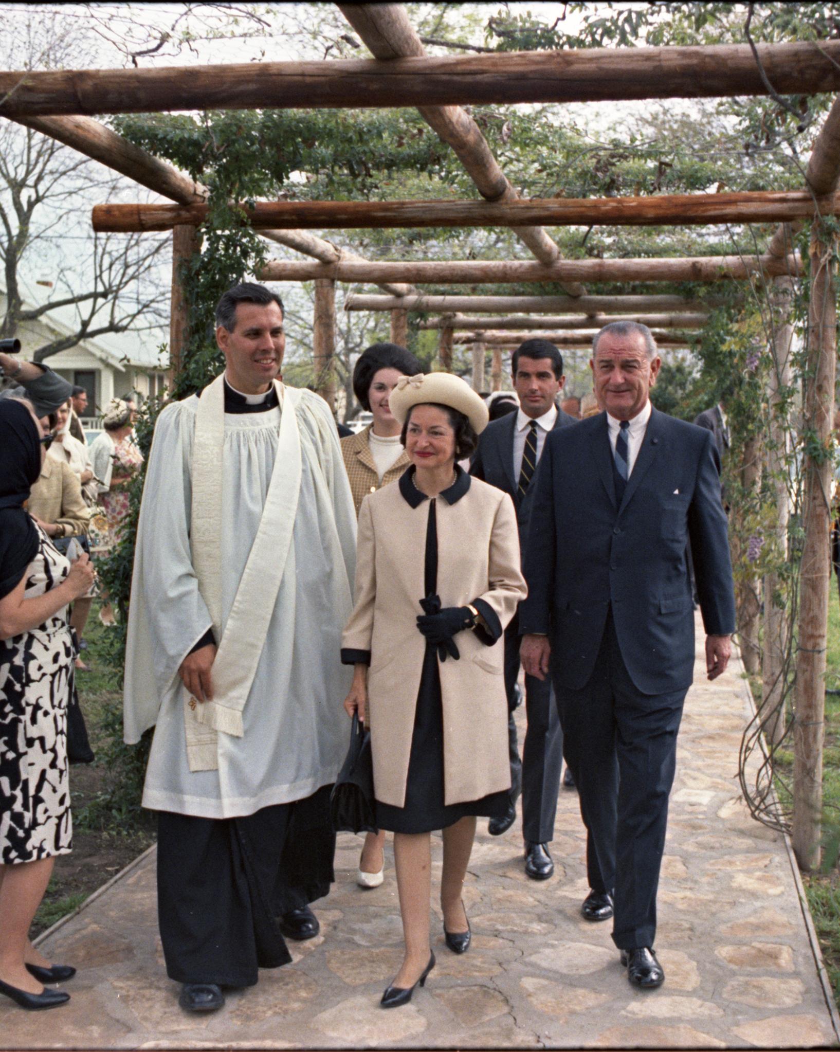 President Johnson and family attend church services at Saint Barnabas Episcopal Church in Fredericksburg, Texas.