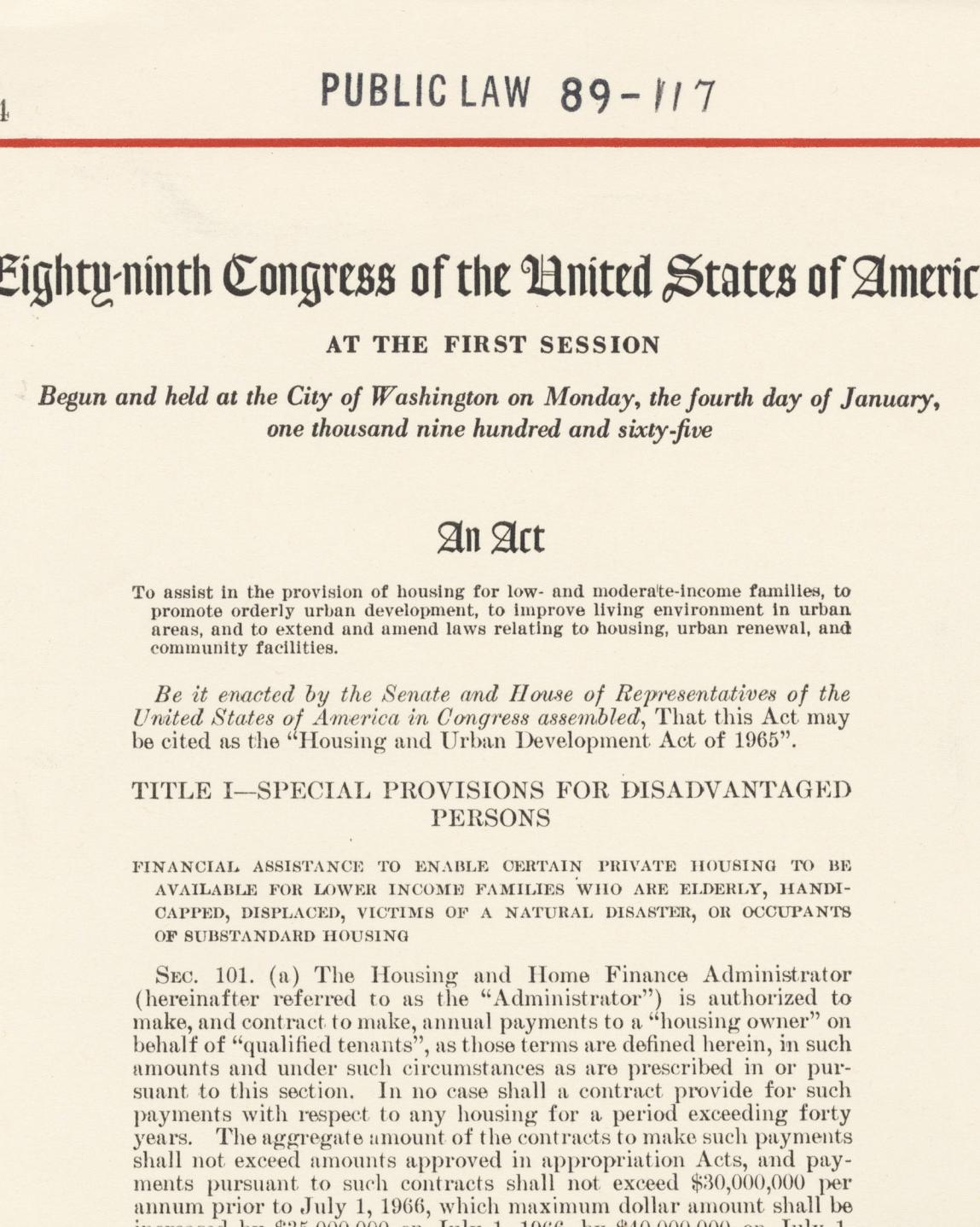 The Housing and Urban Development Act of 1965.