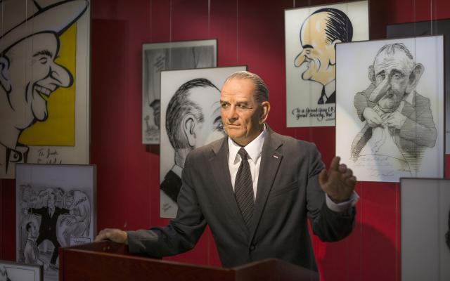 A view of the Animatronic LBJ in the LBJ's Humor exhibition at the LBJ Library.