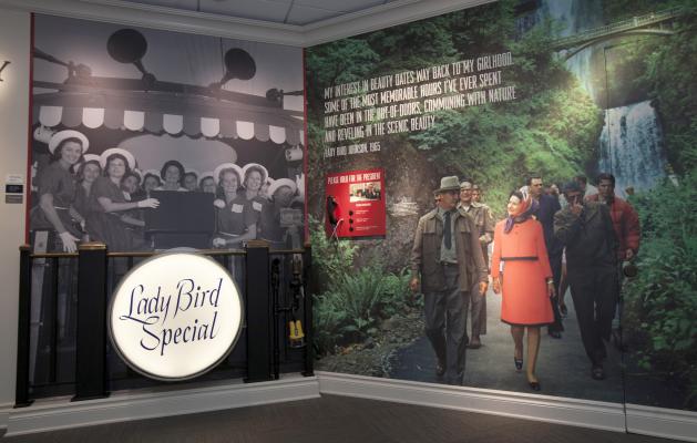 A view of the First Lady's Gallery exhibition in the LBJ Library.