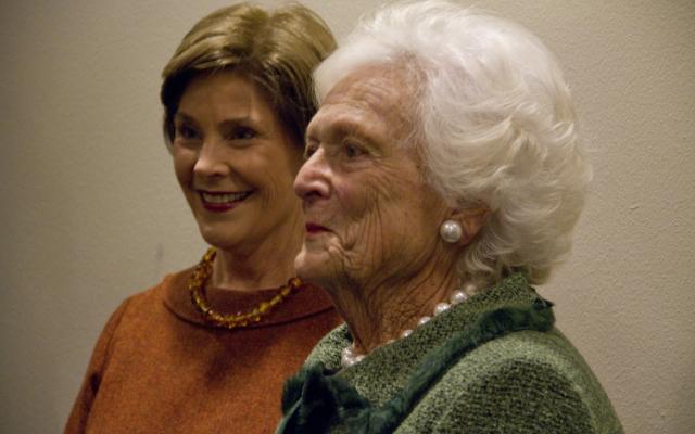 Laura Bush and Barbara Bush at the LBJ Library for a program on First Ladies.