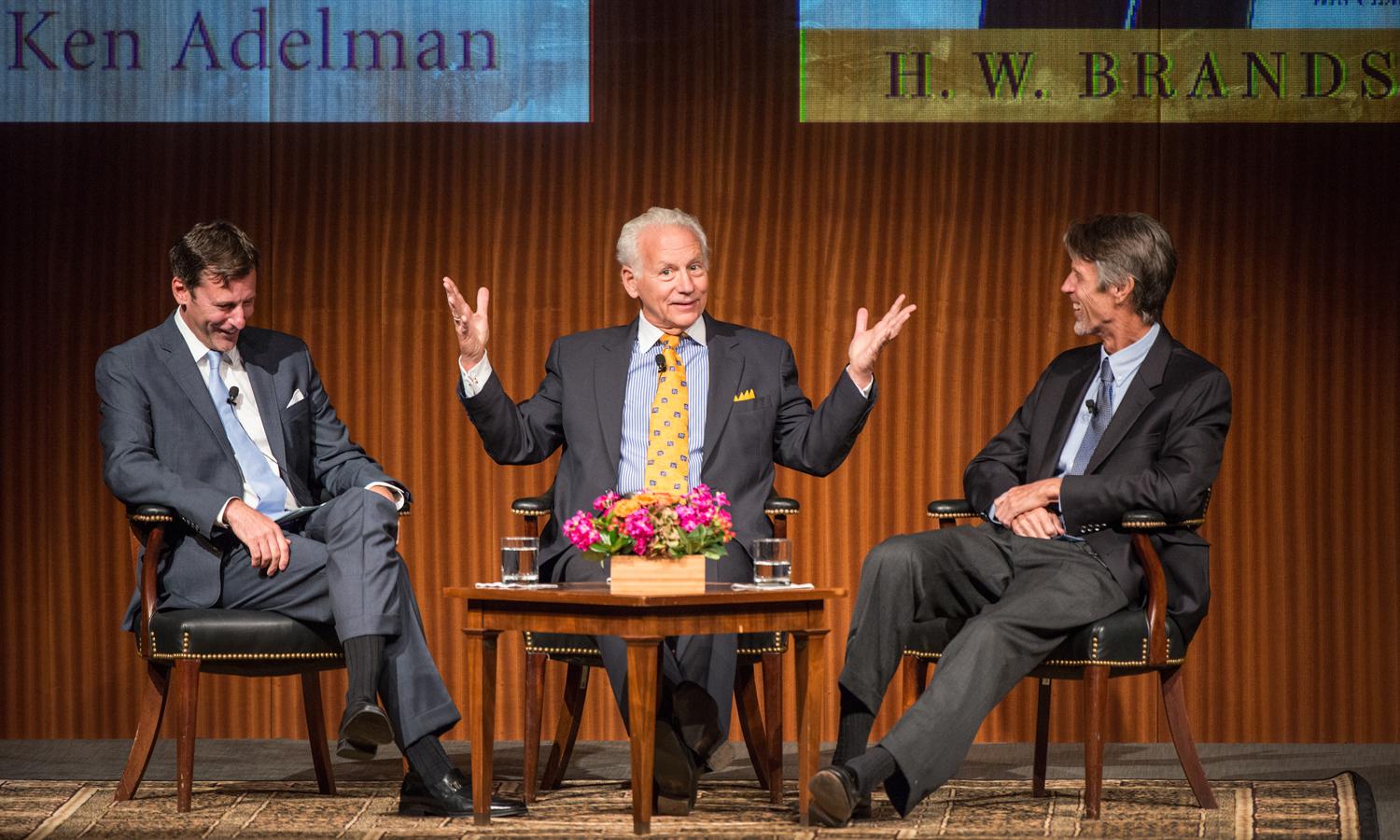 (L-R) Mark K. Updegrove, Ken Adelman and H.W. Brands, LBJ Library photo by Jay Godwin, DIG13788