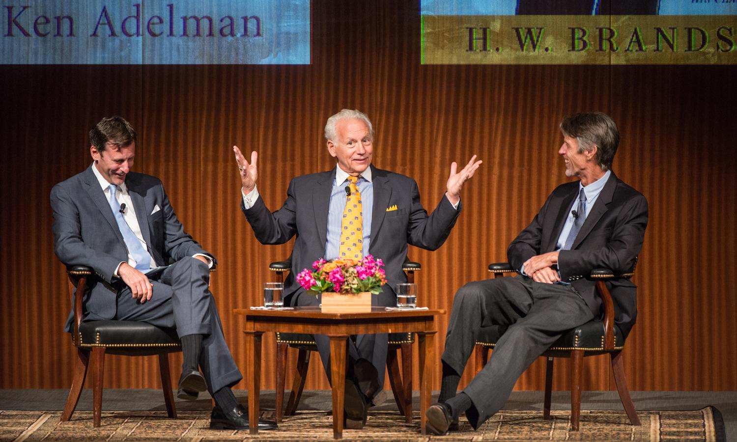 (L-R) Mark K. Updegrove, Ken Adelman and H.W. Brands, LBJ Library photo by Jay Godwin, DIG13788