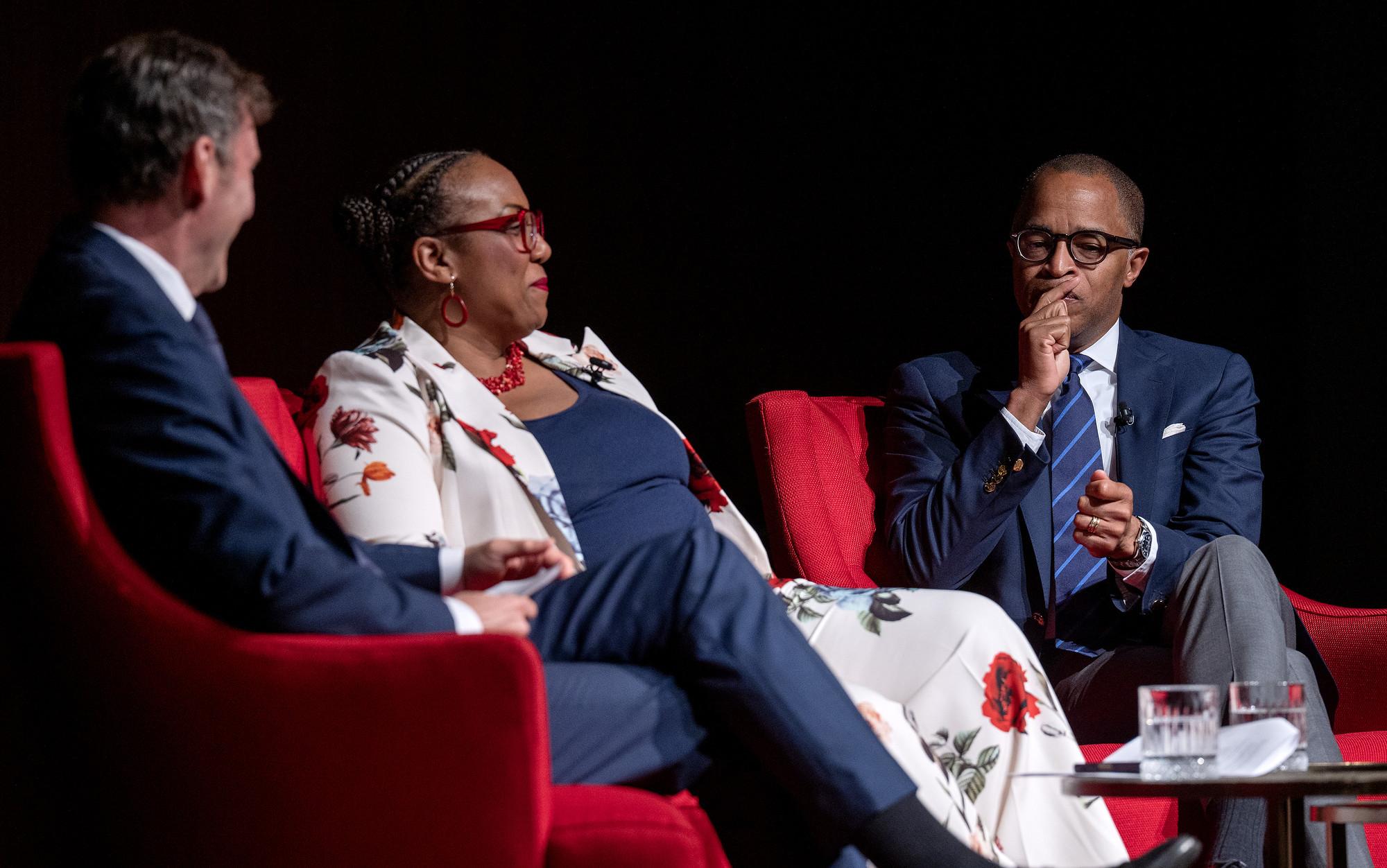 (L-R) Mark Updegrove, Celina Stewart and Jonathan Capehart. LBJ Library photo by Jay Godwin.